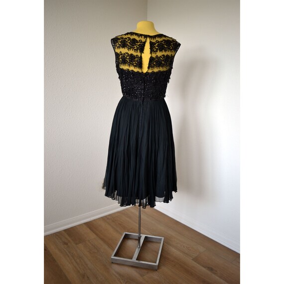 Vintage 50's Gathered and Beaded Black Evening Dr… - image 2