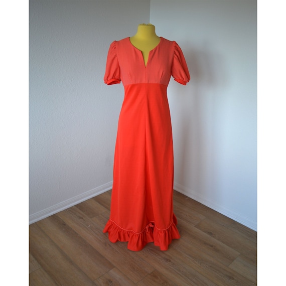 Vintage 70's Homemade Red Polka Dot Maxi Dress Sm… - image 1