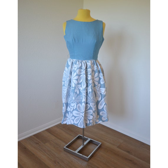 Vintage 70's Homemade Blue Dress with Lace Overla… - image 3