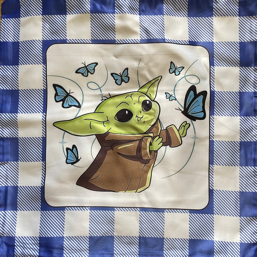 Baby Yoda Grogu Butterfly Blue Checked Pillow Etsy