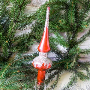 Red Indent Tree Top, Antique tree topper ornament, Vintage Christmas Glass Ornaments, Retro Christmas Tree Toys