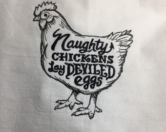 naughty chickens lay deviled eggs but coffee first vintage ball jar Embroidered tea towels embroidered flour sack towels