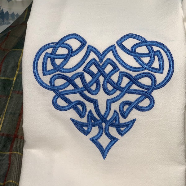 Celtic knot heart embroidered kitchen tea towel