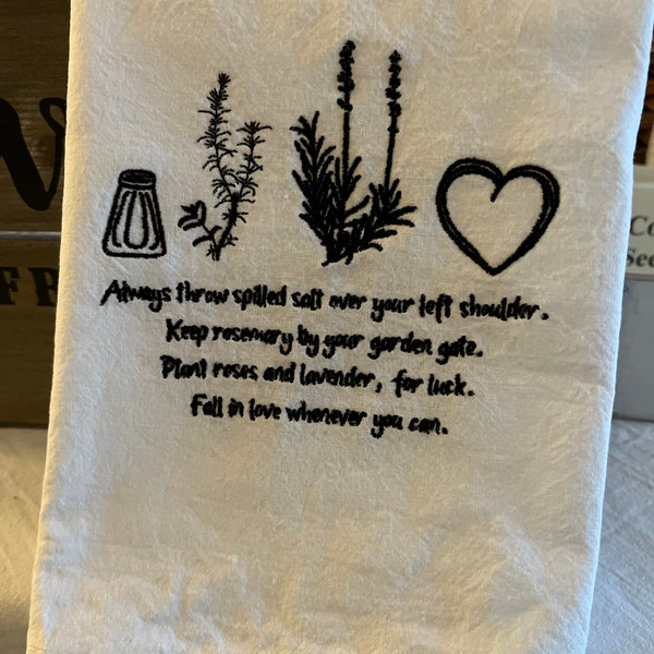 Magic Wisdom embroidered tea towel