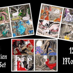 Digital postcard set, fantasy motifs, drawn, for printing