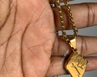 Gold or Silver Black Lives Matter Black Power Fist Pendant Necklace Chain