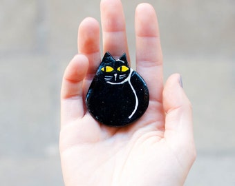 Funny Fat Cat Brooch/Magnet - Handmade personalized paper pin gift for a cat lover