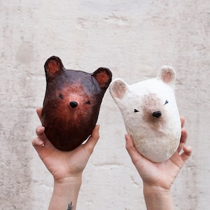 Brown or White bear, paper-mache animal head wall hanging decor