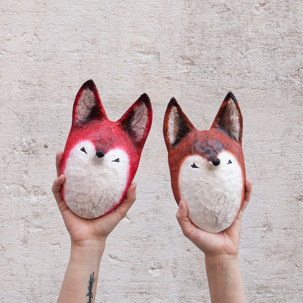 Cute Fox Head wall hanging decor, papermache faux taxidermy for a baby room gift