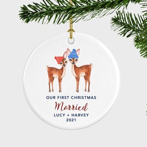 Personalised First Christmas Ornament Married, Wedding Keepsake, Winter Wedding Ornament Favor, Ceramic Round Ornament, Christmas Decoration