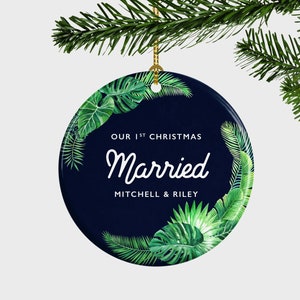 Tropische Hochzeit Weihnachten Ornament, tropische Hochzeitsgeschenk, tropische Ornament, Ehepaar Ornament, Geschenk für Paar, personalisiert