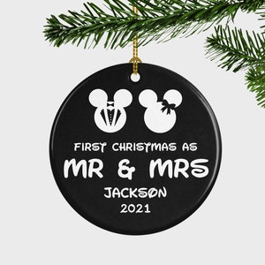 Mr and Mrs Christmas Ornament,Mickey Minnie Christmas Ornament, Disney Couple Wedding Gift,Mickey Couple Custom Ornament,Newly Married Gifts