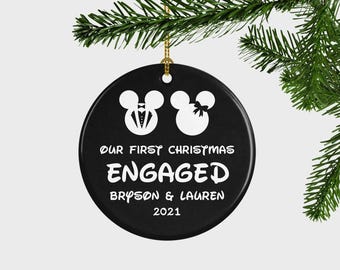 Disney - First Christmas Engaged Ornament, Engaged Couple Ornament, Disney Gift For Couple,Personalized Disney Ornament Gift,Disney Ornament
