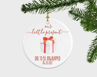 Our Little Present Due To Be Unwrapped Ornament, Expecting Parent Ornament, New Baby Pregnancy Announcement Ornament, Baby Due Ornament