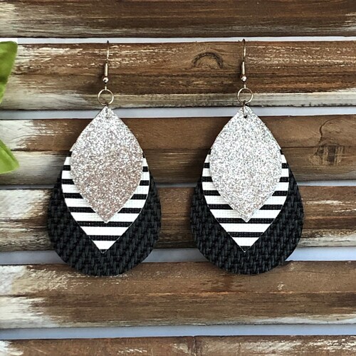 Stripe Genuine Leather/faux Leather Earrings Etsy