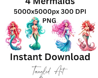 Watercolor Mermaid PNG Sublimation - Beautiful Digital Art for Crafts and Printing