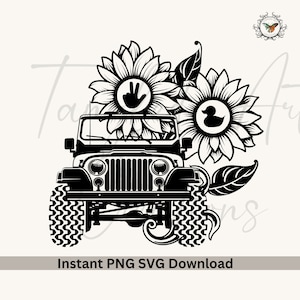 American Off-road with sun Flowers,  4x4 SVG, PNG Sublimation, Cricut File, silhouette, very intricate