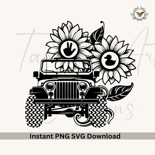American Off-road with sun Flowers,  4x4 SVG, PNG Sublimation, Cricut File, silhouette, very intricate