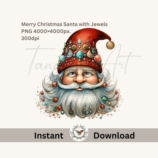 Christmas Santa with jewels beautiful for your holiday designs, Png file 4000x4000px 300 dpi