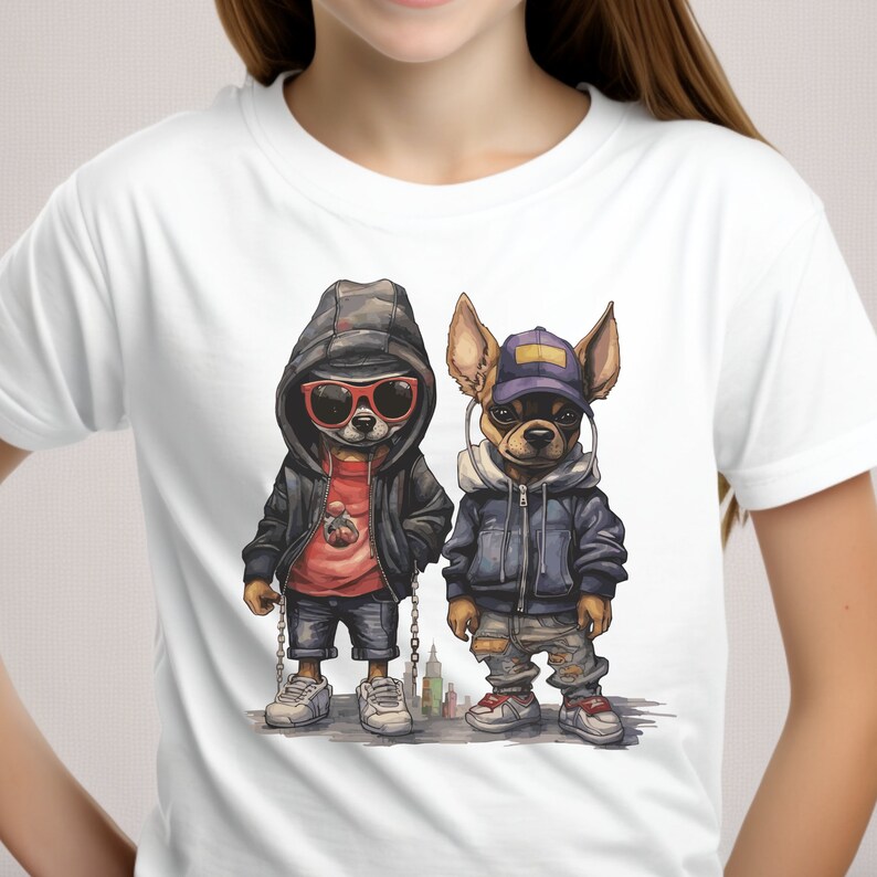 Hip Hop style Puppies Chihuahua water color, PNG file 300 DPI, and SVG File for large printing on sublimation image 2
