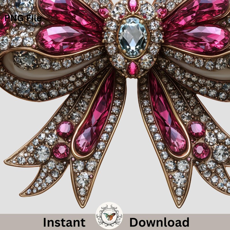 Pink Rhinestone Bow 5 Elegant Coquette Bows Sparkly Pink Rhinestone Bow Png, Sublimation ...