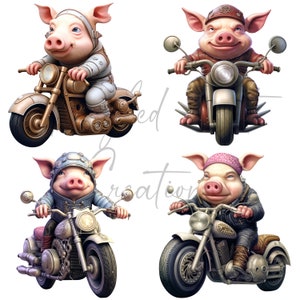 Funny pig in motorcycle caricature, colorful,  high resolution PNG file 4000x4000, 300 DPI, great for sublimation, stickers, clipart, gift