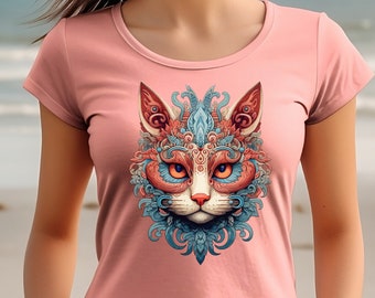 Intricate cat, colorful with ornate design, PNG file 4000x4000, 300 DPI, and SVG File,  for sublimation designs