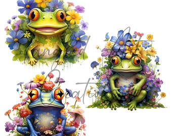 Frog with Flowers Sublimation File - Digital Design for Print-On-Demand, Clipart and Craft Projects, PNG file.