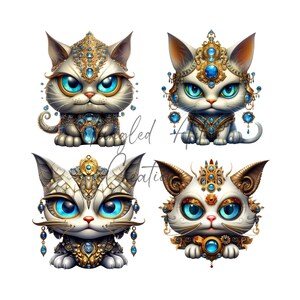 Blue eye cat jeweled 3D, colorful, caricature, high resolution PNG file 4000x4000, 300 DPI, great for sublimation, stickers, clipart