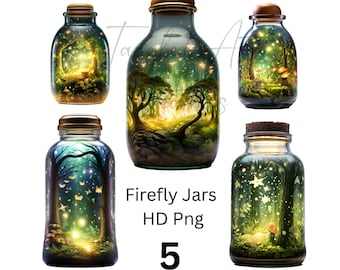 Magical Firefly Jar Watercolor PNG Sublimation, Digital Art for Dreamy Designs