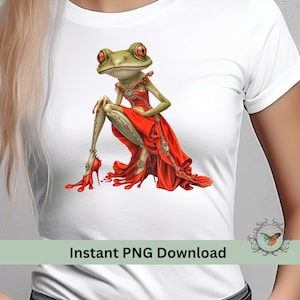 Elegant Lady Frog with night dressPNG file, elegant design for sublimation and printing, frog lovers design moms gift