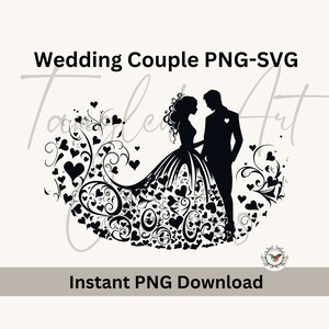 Heart Wedding couple, Bride and Groom, SVG-PNG Sublimation, Svg not for Cutout File, Wedding favor