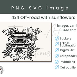 4x4 off-road with sunflowers Svg file ready for cutting