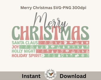 Merry Christmas, Joy, Holly night, Holiday Spirit png Svg file for sublimation, print on cards, shirts, mugs!