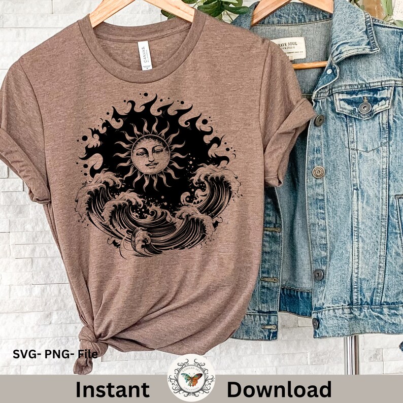Distressed Sun Vector Distressed Sun and Waves PNG - SVG, Sublimation, Ocean Png, Beach ...