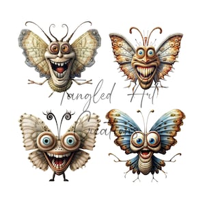 Cute super funny butterfly, bugs colorful, caricature, high resolution PNG file 4000x4000, 300 DPI, great for sublimation, stickers, clipart