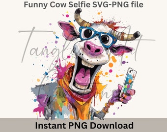 Funny Cow Selfie SVG - PNG file 4000x4000, 300 DPI for sublimation