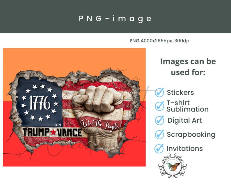 We the people patriotic flag and fist, Donald Trump  Vance 2024 President and vice President PNG file for sublimation and printing shirts, mugs