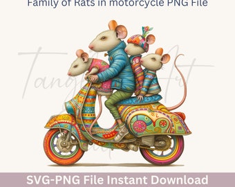 Colorful family of Rats in Motorcycle Png file for great printing, birthday gift and any occasion sublimation designs rats lovers