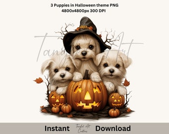 Halloween puppies, colorful, high resolution PNG file 4000x4000, 300 DPI, great for sublimation, stickers, clipart