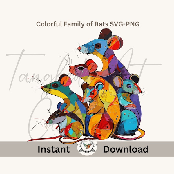 Colorful family of Rats , Svg- Png  file 300 DPI, SVG for great printing, birthday gift and any occasion sublimation designs rats lovers