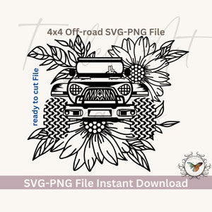 American Off-road with sun Flowers,  4x4 SVG, PNG Sublimation, Cricut File, silhouette, use  your imagination to change colors easy to cut