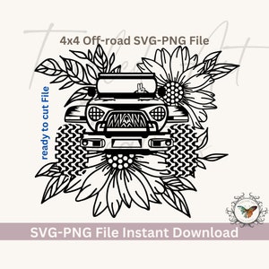 4x4 off-road with sunflowers Svg file ready for cutting