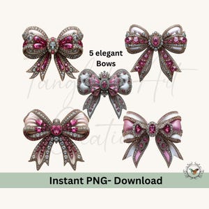 5 elegant Sparkly Rhinestone Bow Png, Sublimation Design, Faux Embroidery Png, Crystal Silver Bow Png, T-Shirt Design, Digital Download Png, DTF