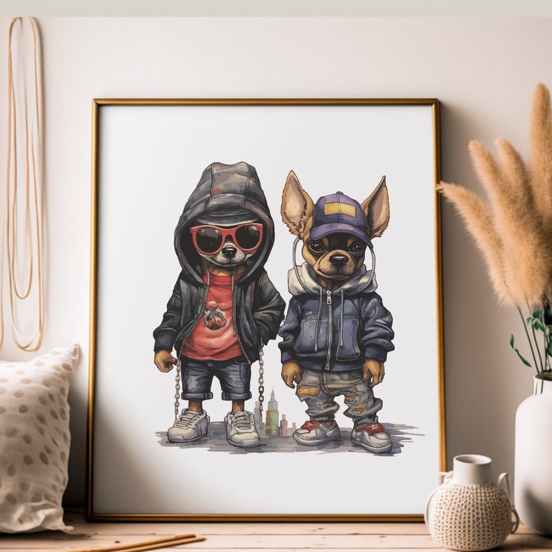 Hip Hop style Puppies Chihuahua water color, PNG file 300 DPI, and SVG File for large printing on sublimation image 9