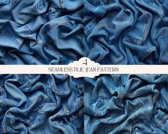 4 Denim Seamless Pattern, PNG, Digital Art for Versatile Designs, Printable scrapbook paper. Denim lovers, print on demand