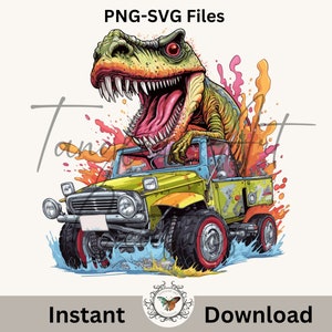 Monster truck dinosaur, PNG file 300 DPI, and SVG File for large printing on sublimation for kids and adults
