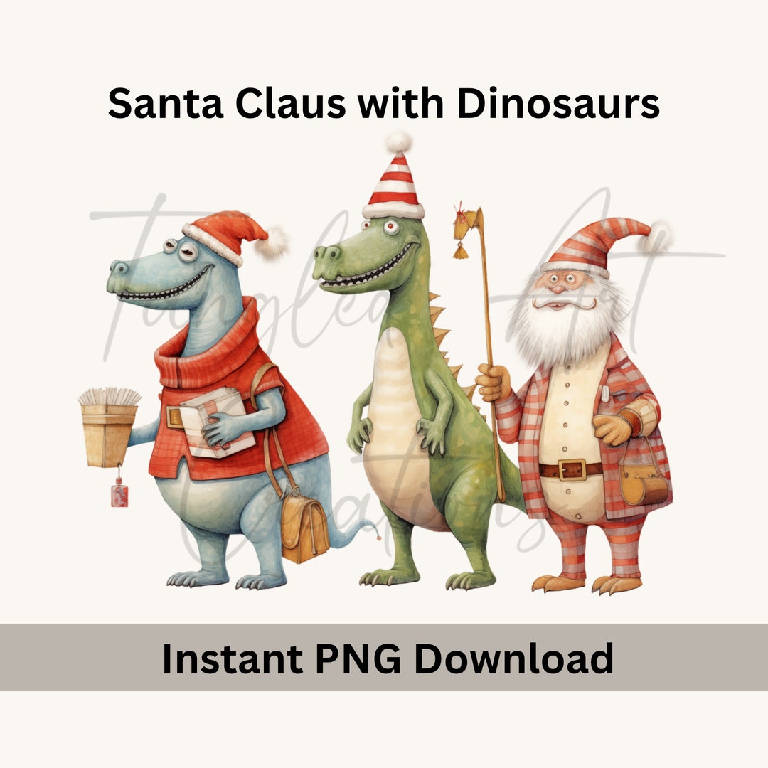 Christmas Dinosaurs With Santa High Resolution PNG File 5000x5000, 300 ...
