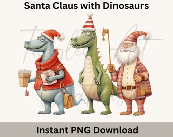 Christmas Dinosaurs with Santa high resolution PNG file 5000x5000, 300 DPI, File, great for sublimation, tumblers, stickers