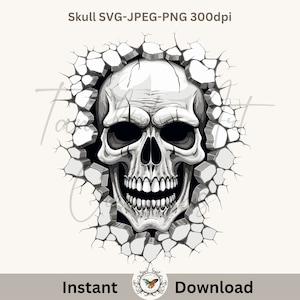 Skull inside cracked wall SVG-PNG-JPEG, skull clipart, skeleton svg, Horror Skull, sublimation designs